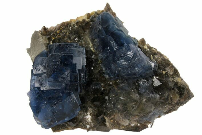 Blue Fluorite Crystals on Smoky Quartz - China #132739
